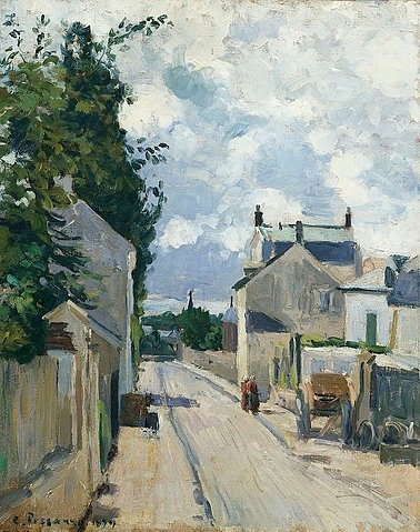 Camille Pissarro, Rue de L'Hermitage Pontoise. 1874 (Pissarro,Camille,1830-1903,Christie's Images Ltd,Öl auf Leinwand,19. Jahrhundert,Impressionismus,Camille Pissarro,Straße,Hochformat,Frankreich,Häuser,Himmel,Pontoise,Dorfstraße, französischer impressionismus)