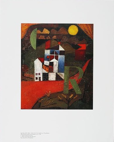Paul Klee, Villa R (Offset) (Malerei, Expressionismus, Villa, Haus, Landschaft, Weg, Mond, Nachtszene, Häuser, Klassische Moderne, Schlafzimmer, Wohnzimmer, bunt)