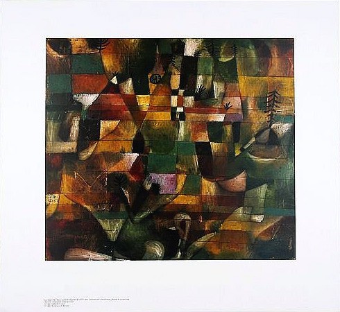 Paul Klee, Landschaft mit gelbem Kirchturm (Offset) (Malerei, Expressionismus, Stadt, Ort, Dächer, Turm, Häuser,  Klassische Moderne, Schlafzimmer, Wohnzimmer, Arztpraxis, bunt)