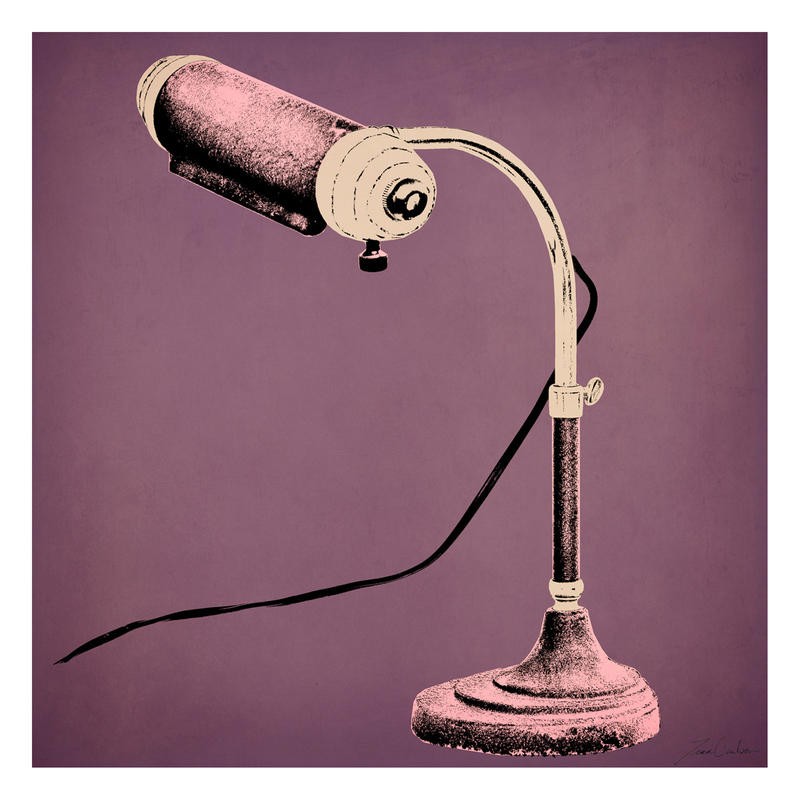 Tina Carlson, VINTAGE LAMP PINK (Lampe, Tischlampe, Schreibtischlampe, Technik,  Vintage, Retro, Nostalgie, Pop Art, Grafik, Wunschgröße, Wohnzimmer, Treppenhaus, pink)