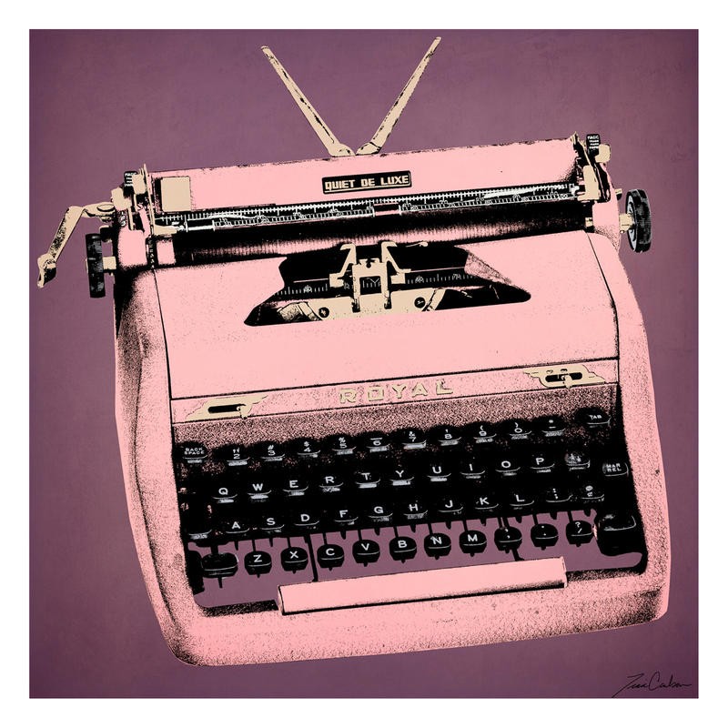 Tina Carlson, TYPEWRITER PINK (Schreibmaschine, Technik,  Vintage, Retro, Nostalgie, Pop Art, Grafik, Wunschgröße, Wohnzimmer, Treppenhaus, pink)