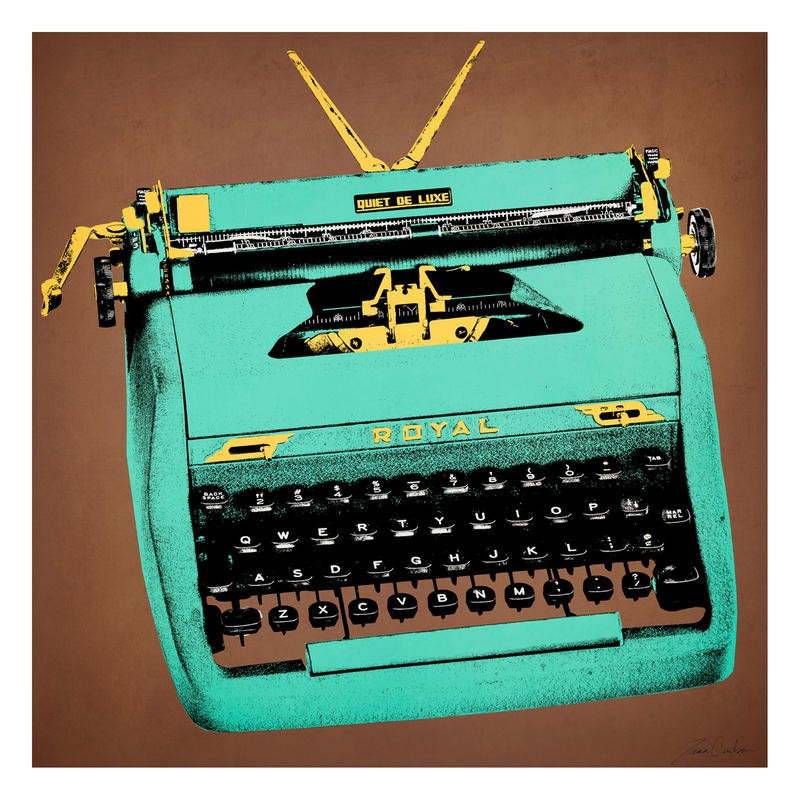 Tina Carlson, TYPEWRITER GREEN (Schreibmaschine Technik,  Vintage, Retro, Nostalgie,  Pop Art, Grafik, Wunschgröße, Wohnzimmer, Treppenhaus, grün)