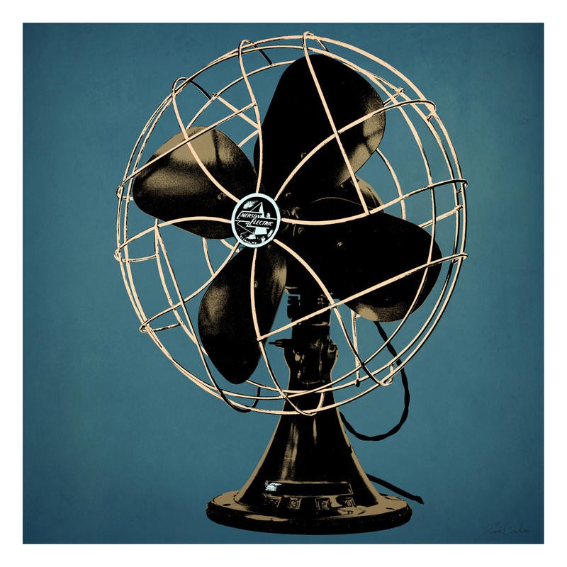 Tina Carlson, FAN IV (Ventilator, Technik,  Vintage, Retro, Nostalgie, Pop Art, Grafik, Wunschgröße, Wohnzimmer, Treppenhaus, blau)