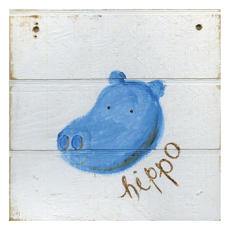 Erin Butson, HAPPY HIPPO I (Nilpferd, Tier, Hippopothamus, niedlich, naiv, Malerei, Wohnzimmer, Treppenhaus, Kinderzimmer,   Wunschgröße, blau/weiß)