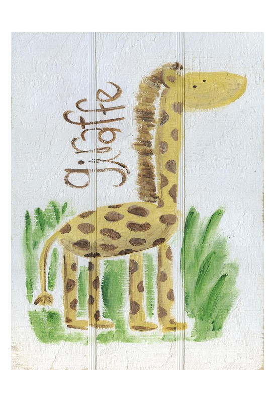 Erin Butson, HAPPY GIRAFFE I (Giraffe, glücklich, Tier, niedlich, naiv, Malerei, Wohnzimmer, Treppenhaus, Kinderzimmer,   Wunschgröße, bunt)