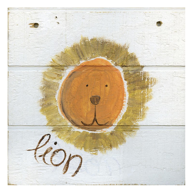 Erin Butson, HAPPY LION I (Löwe, Löwengesicht, Tier, niedlich, naiv, Malerei, Wohnzimmer, Treppenhaus, Kinderzimmer,   Wunschgröße, bunt)