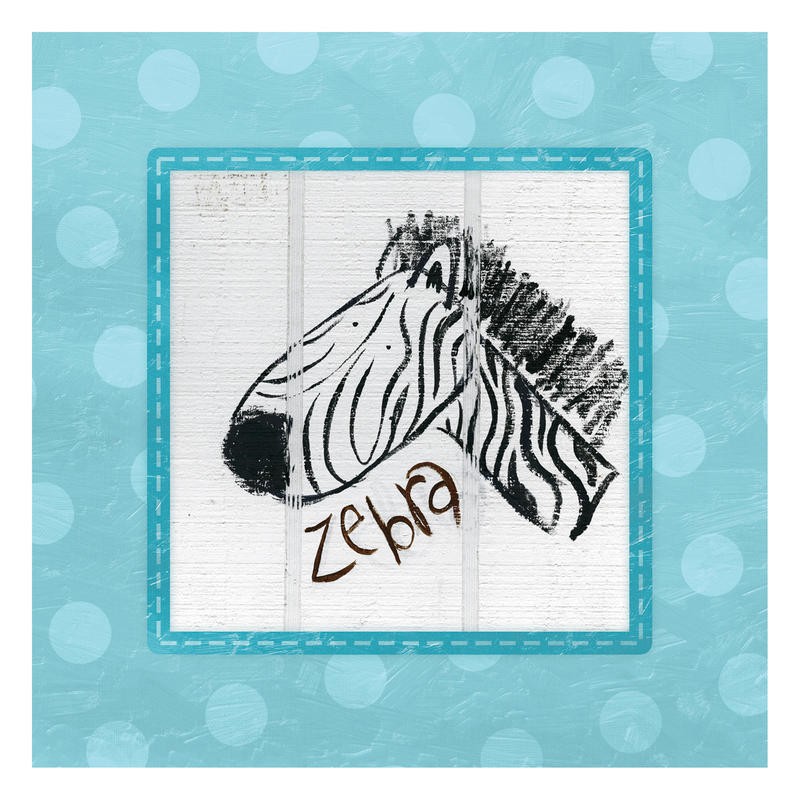 Erin Butson, HAPPY ZEBRA II (Zebra, Tier, Punkte, niedlich, naiv, Malerei, Wohnzimmer, Treppenhaus, Kinderzimmer,   Wunschgröße, blau/weiß)