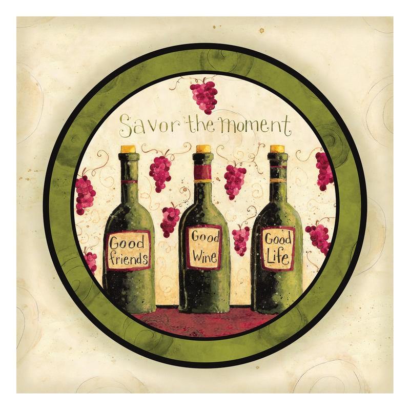 Dan DiPaolo, SAVOR THE MOMENT (Home, Rotonde, Weinflaschen, Genieße den Moment, Inspiration, Nostalgie, dekorativ, Küche, Esszimmer, Wunschgröße, Malerei, bunt)