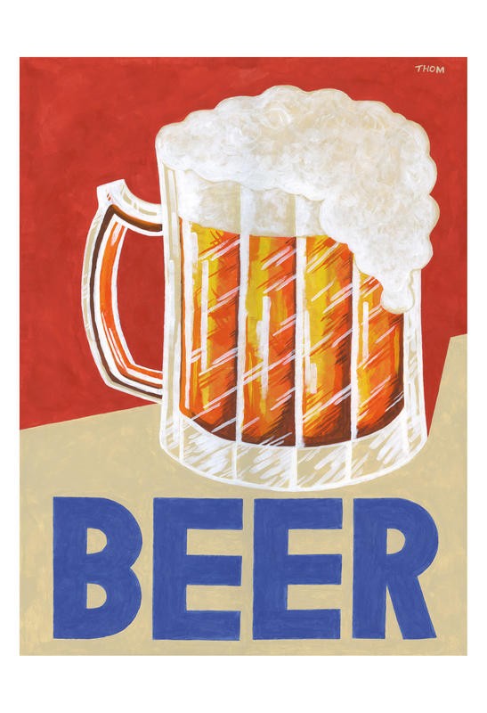 Thom Reaves, VINTAGE BEER II (Bier, Humpen, Bierglas, Plakatkunst, Werbung, Retro, Nostalgie, Wunschgröße, Grafik, Küche, Esszimmer, Bar, Gastronomie, Bistro, bunt)