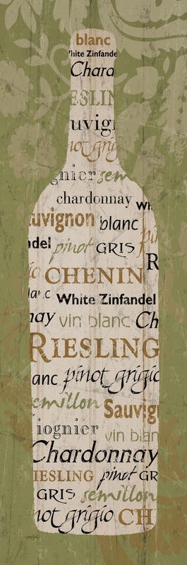 Diane Stimson, VIN BLANC II (Flasche, Weinflasche, Weißwein, Buchstaben, Typografie, Grafik, plakativ, Wunschgröße, Küche, Esszimmer, Bar, Bistro, Gastronomie, grün/beige)