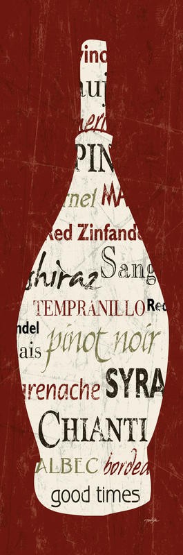 Diane Stimson, VIN ROUGE I (Flasche, Weinflasche, Rotwein, Chianti, Buchstaben, Typografie, Grafik, plakativ, Wunschgröße, Küche, Esszimmer, Bar, Bistro, Gastronomie, rot/beige)