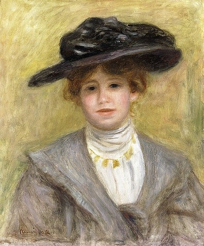 Pierre-Auguste Renoir, Madame Paul Valery. 1904 (Portrait, Dame, Eleganz, Hut,    Mode, Brustbild, Madame Paul Valery, Impressionismus, klassische Moderne, Wunschgröße, Wohnzimmer, Malerei)