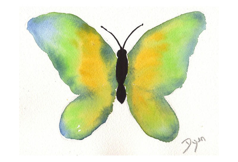 Beverly Dyer, BUTTERFLY BLISS VII (Schmetterling, Aquarell, Schlafzimmer, Wohnzimmer, Treppenhaus, Malerei, Wunschgröße, gelb/grün)