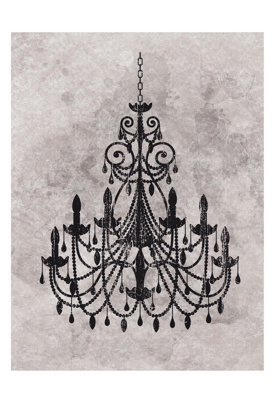 Kristin Emery, CHANDELIER GRAY I (Leuchter, Lüster, Kandelaber, historisch, Nostalgie, Grafik, Wunschgröße, vintage/retro, Wohnzimmer, Treppenhaus, schwarz/weiß)