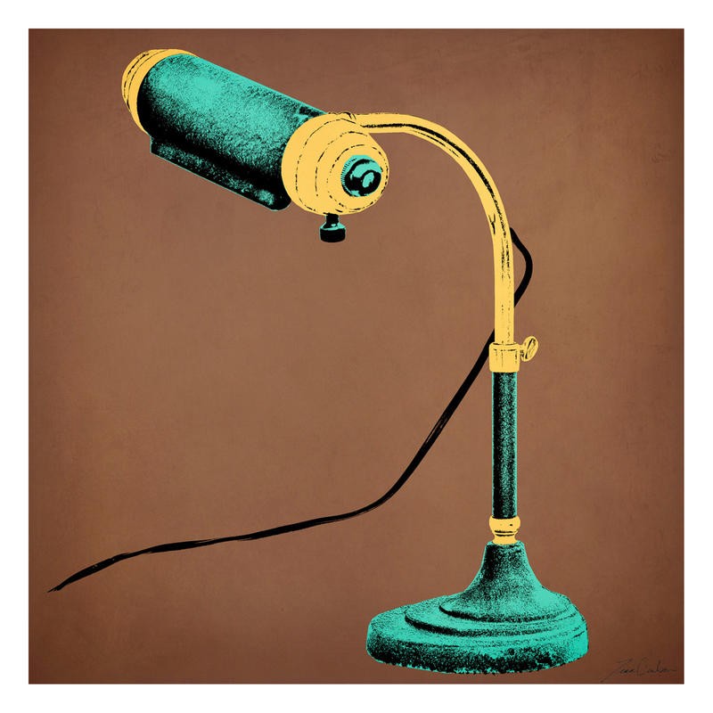 Tina Carlson, VINTAGE LAMP GREEN (Lampe, Tischlampe, Schreibtischlampe, Technik,  Vintage, Retro, Nostalgie,  Pop Art, Grafik, Wunschgröße, Wohnzimmer, Treppenhaus,grün)