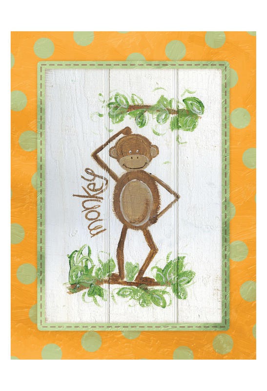 Erin Butson, HAPPY MONKEY II (Affe, Tier, niedlich, naiv, Malerei, Wohnzimmer, Treppenhaus, Kinderzimmer,   Wunschgröße, gelb/weiß)