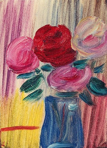 Alexej von Jawlensky, Blumen in blauer Vase. 1936 (Öl/Papier,Stillleben,20. Jahrhundert,Jawlensky,Alexej von,1864-1941,Christie's Images Ltd,Alexej Von Jawlensky,blaue Vase,Blumen,Blumenstrauß,pink,rosa,rot)