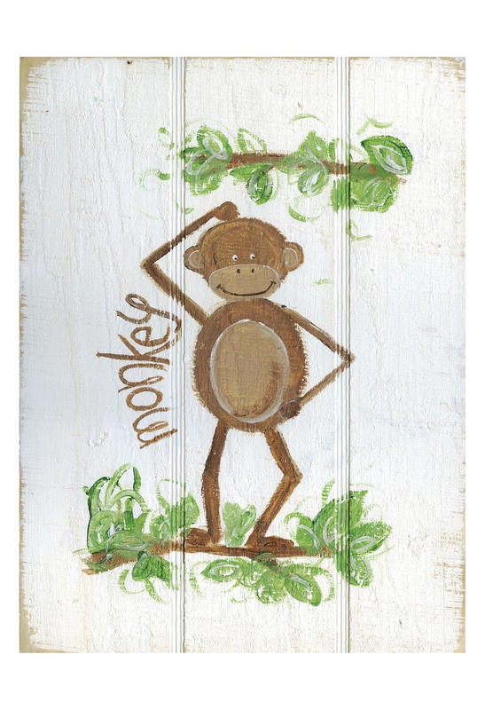 Erin Butson, HAPPY MONKEY I (Affe, lustig, Tier, niedlich, naiv, Malerei, Wohnzimmer, Treppenhaus, Kinderzimmer,   Wunschgröße, bunt)