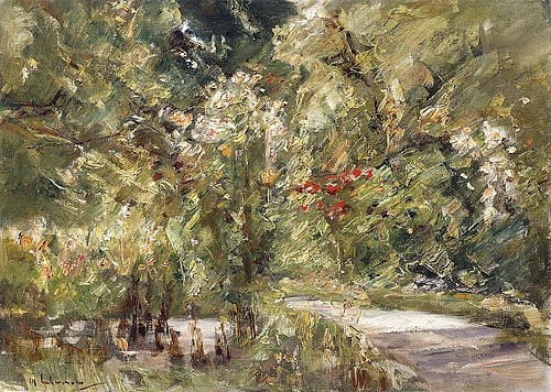 Max Liebermann, Wannseegarten. Um 1928-39 (Liebermann,Max,1847-1935,Christie's Images Ltd,Öl auf Leinwand,20. Jahrhundert,Impressionismus,Max Liebermann,Garten,Wannsee,Wannseegarten,Weg,Blätter,Natur,Blumen,Bepflanzung,grün,niemand,Licht,sonnig,Natur,impressionistisch,friedlich)