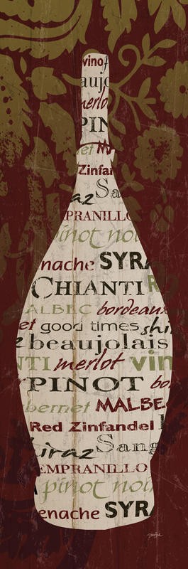 Diane Stimson, VIN ROUGE II (Flasche, Weinflasche, Rotwein, Chianti, Buchstaben, Typografie, Grafik, plakativ, Wunschgröße, Küche, Esszimmer, Bar, Bistro, Gastronomie, rot/beige)