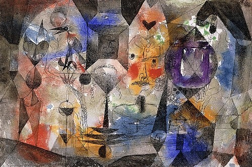 Paul Klee, Concentrierter Roman. 1916 (20. Jahrhundert,Feder und Tusche auf Papier,Aquarell,Christie's Images Ltd,1879-1940,Klee,Paul,Paul Klee,Vogel,Gesicht,konzentriert,Roman,tierähnlich,Phantasie,farbenfroh,Farben,narrativ,poetisch,geometrische Formen)