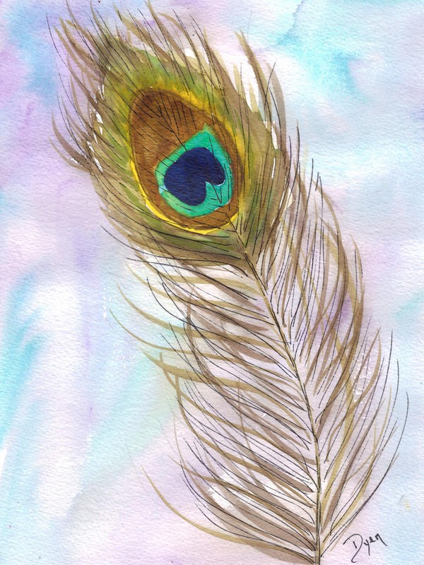 Beverly Dyer, PEACOCK FEATHER COLORFUL II (Federn, Vogelfedern,  Pfauenfedern, Schlafzimmer, Wohnzimmer, Treppenhaus, Malerei, Wunschgröße, bunt)