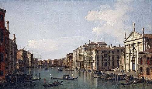 Canaletto (Giovanni Antonio Canal), Der Canal Grande in Venedig. Blick in Richtung Süd-Osten von der San Stae zur Fabbriche Nuove di Rialto. (18. Jahrhundert,Öl auf Leinwand,Christie's Images Ltd,1697-1768,Canaletto (Giovanni Antonio Canal),canal,grande,venedig,canaletto,giovanni,antonio,boote,gondola,italien,architektur,stadt,vedute,stadtansicht,18. Jh.)