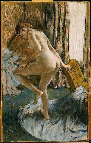 Edgar Degas, Nach dem Bad (Apres le Bain). Ca. 1883 (Impressionismus,19. Jahrhundert,Öl auf Leinwand,Christie's Images Ltd,1834-1917,Degas,Edgar,degas,edgar,frau,akt,nackt,handtuch,bad,körperpflege,impressionismus,19. Jh., französischer impressionismus,französisch,impressionistisch)