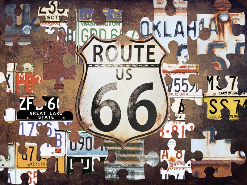 Sheldon Lewis, ROUTE 66 PUZZLE (Route 66, Reisen, Amerika, Puzzleteile, Wunschgröße, Grafik, Treppenhaus, Jugendzimmer, bunt)