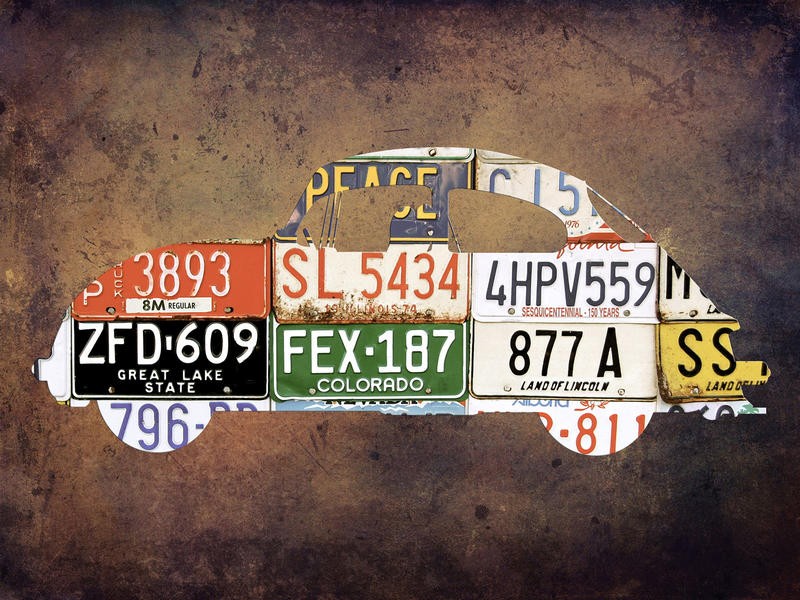 Sheldon Lewis, TRAVEL ON ROUTE 66 I (Route 66, Reisen, Amerika, Auto, VW Käfer, Wunschgröße, Grafik, Treppenhaus, Jugendzimmer, bunt)