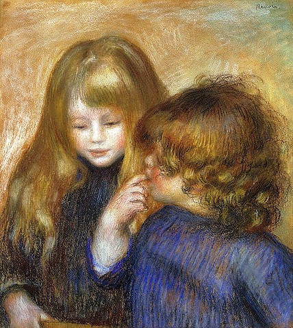 Pierre-Auguste Renoir, Jean und Coco. Um 1902 (Portraits, Kinder, Geschwister, Künstlerkinder, Jean, Coco,   Schwester, Bruder,  Impressionismus, klassische Moderne, Wunschgröße, Wohnzimmer, Malerei)