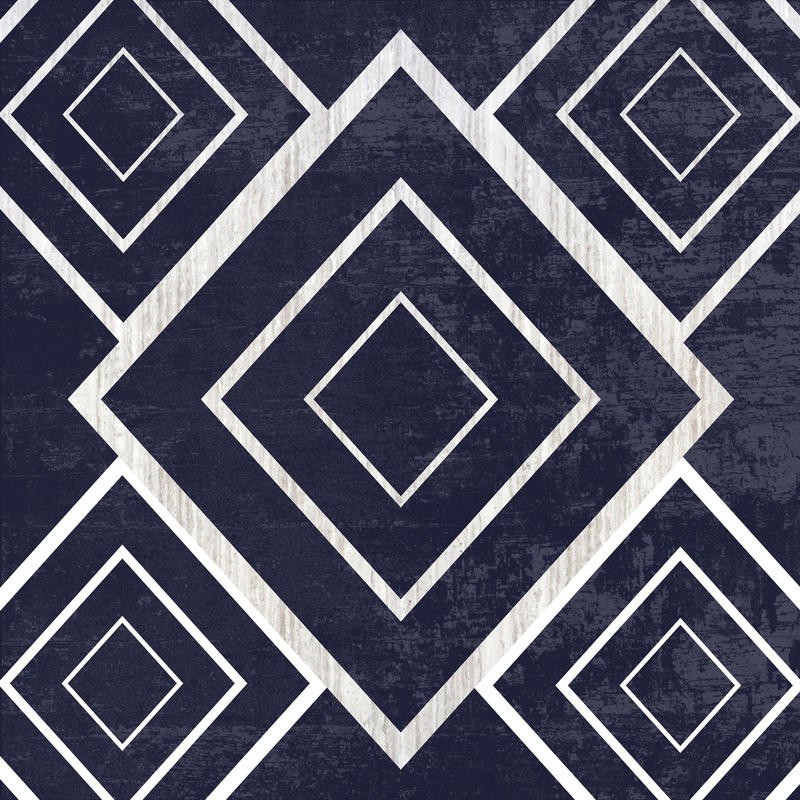 Sheldon Lewis, GEOMETRICAL I (Rauten, Vierecke, geometrisches Muster, modern, Grafik, Wunschgröße, Wohnzimmer, Treppenhaus, blau/weiß)