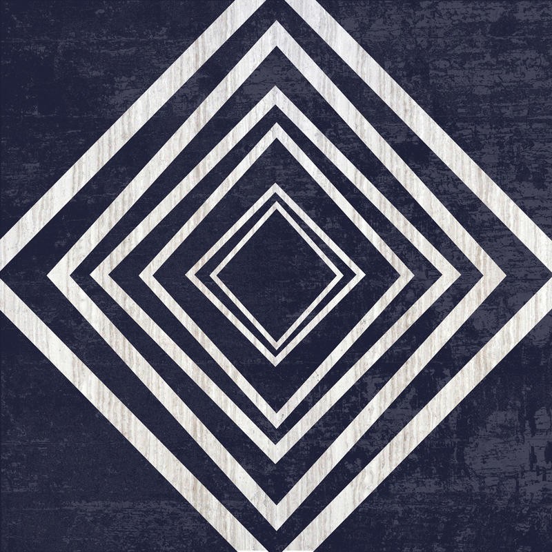 Sheldon Lewis, GEOMETRICAL II (Rauten, Vierecke, geometrisches Muster, modern, Grafik, Wunschgröße, Wohnzimmer, Treppenhaus, blau/weiß)
