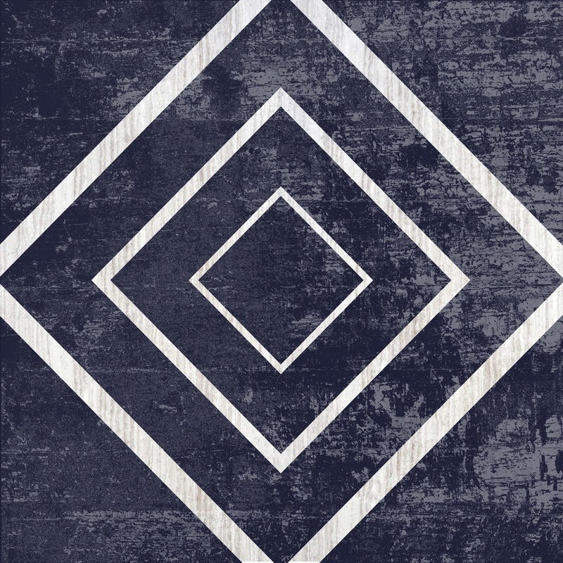 Sheldon Lewis, GEOMETRICAL III (Rauten, Vierecke, geometrisches Muster, modern, Grafik, Wunschgröße, Wohnzimmer, Treppenhaus, blau/weiß)