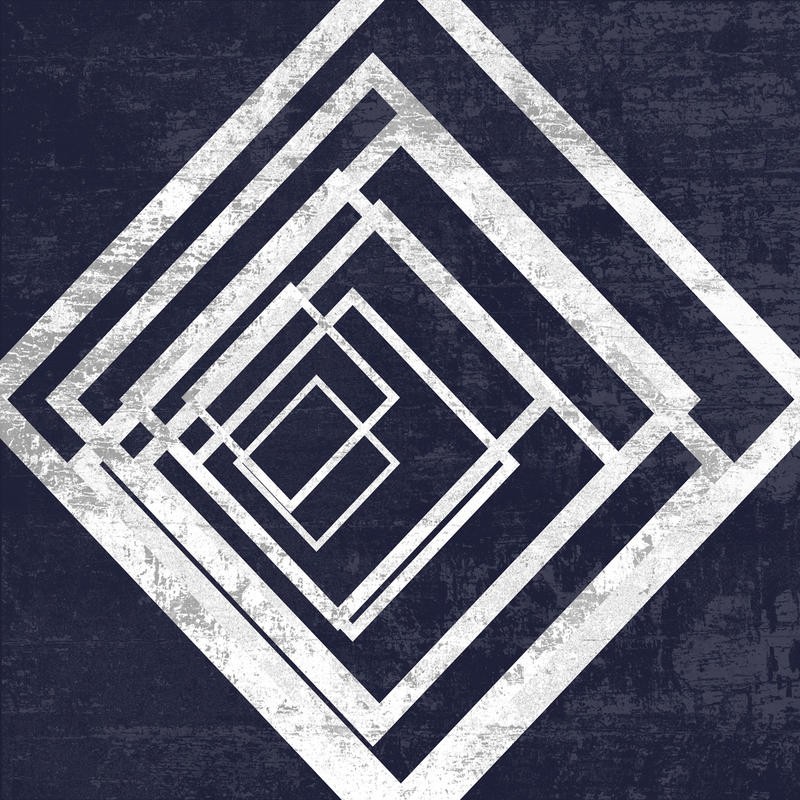 Sheldon Lewis, GEOMETRICAL V (Quadrate, Vierecke, geometrisches Muster, modern, Grafik, Wunschgröße, Wohnzimmer, Treppenhaus, blau/weiß)