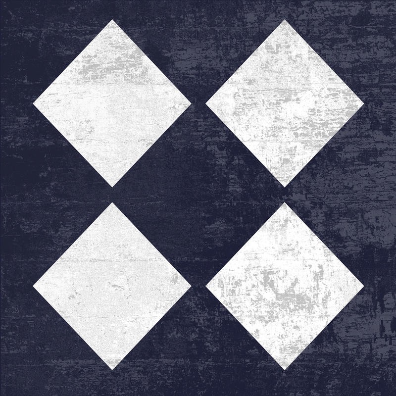 Sheldon Lewis, GEOMETRICAL VI (Rauten, Karo, Vierecke, geometrisches Muster, modern, Grafik, Wunschgröße, Wohnzimmer, Treppenhaus, blau/weiß)