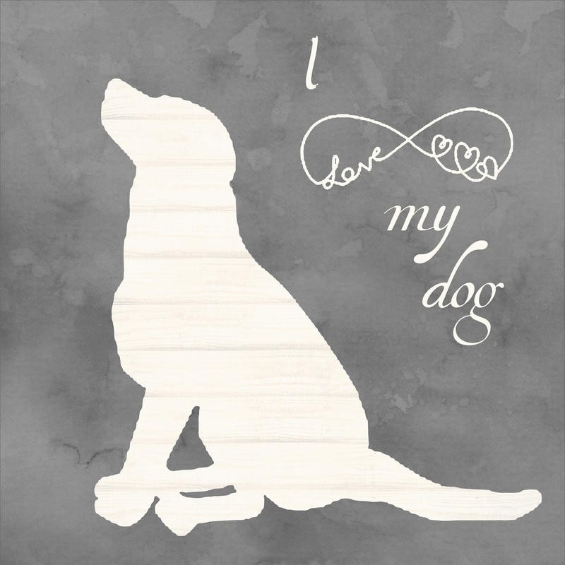 Taylor Greene, LOVE MY DOG I (Hund, Silhouette, Tierliebe, Lebensphilosophie, Grafik, Wunschgröße, Treppenhaus, Whonzimmer, grau/weiß)