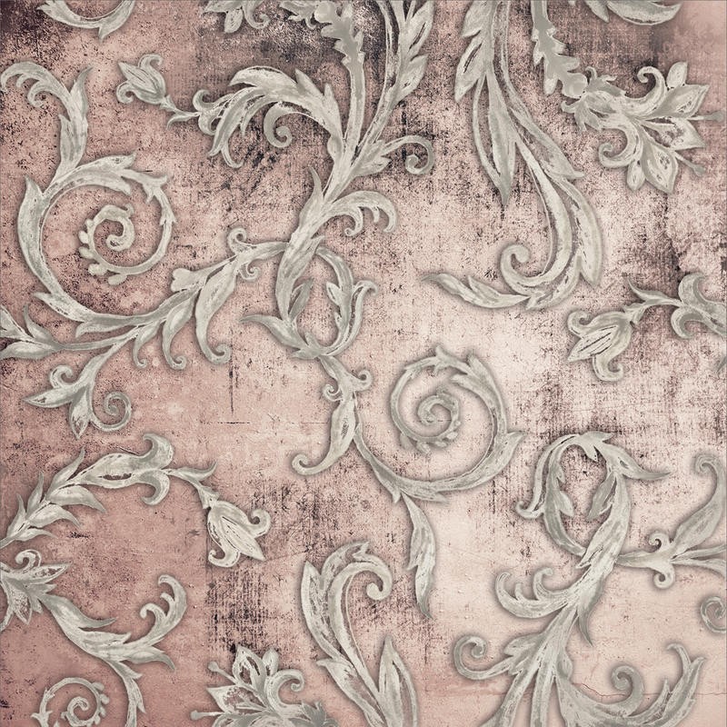 Victoria Brown, VINTAGE FLOURISH I (Muster, Schnörkel, Tapetenmuster, Arabesken, floral, Vintage, Grafik, Schlafzimmer,Treppenhaus,  Wunschgröße, altrosa)