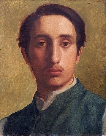 Edgar Degas, Degas mit grüner Weste (Degas en Gilet Vert). Um 1855-56 (19. Jahrhundert,Öl auf Leinwand,Christie's Images Ltd,1834-1917,Degas,Edgar,degas,edgar,porträt,selbstporträt,mann,künstler,maler, französischer impressionismus,französisch,impressionistisch)