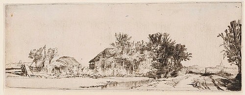 Rembrandt van Rijn, Landschaft mit Uferstraße und Kanal. (Rembrandt van Rijn,1606-1669,Städel Museum,Frankfurt am Main,Graphische Sammlung,Kaltnadel,Rembrandt,Rembrandt van Rijn)