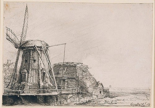 Rembrandt van Rijn, Die Windmühle. (Rembrandt van Rijn,1606-1669,Städel Museum,Frankfurt am Main,Radierung,Graphische Sammlung,Rembrandt,Rembrandt van Rijn)