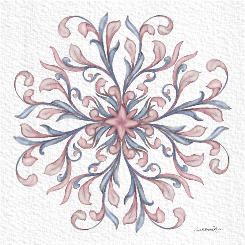 Rossi Lorraine, FLORENTINE SCROLL I (floral, zart, feingliedrig, Ornament, Schnörkel, dekorativ Muster, Grafik, Wunschgröße, Wohnzimmer, Treppenhaus, Schlafzimmer, rosa/grau)