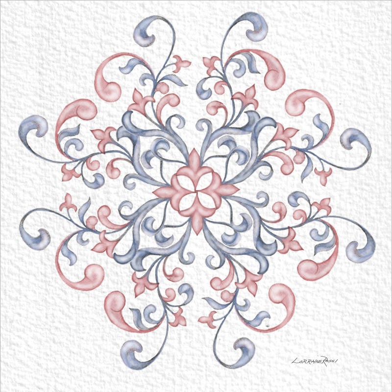 Rossi Lorraine, FLORENTINE SCROLL IV (floral, zart, feingliedrig, Ornament, Schnörkel, dekorativ Muster, Grafik, Wunschgröße, Wohnzimmer, Treppenhaus, Schlafzimmer, rosa/grau)