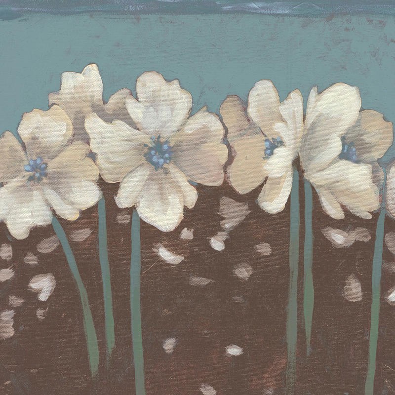 Sarah Anderson, WHITE FLOWERS II (Blumen, weiße Blüten, dekorativ,  zeitgenössisch, Malerei,  Wohnzimmer, Treppenhaus,  Wunschgröße, blass/bunt)