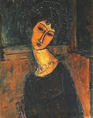 Amadeo Modigliani, Jeanne Hebuterne (Das Porträt zeigt die Geliebte und spätere Ehefrau des Künstlers.). Um 1916-17 (20. Jahrhundert,Öl auf Leinwand,Modigliani,Amadeo,1884-1920,Christie's Images Ltd,modigliani,amadeo modigliani,frau,porträt,bildnis,jeanne,hebuterne,hals)