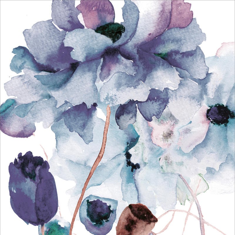 Victoria Brown, FLOWERY II (Blumen, Blüten, Blütenblätter, Botanik, Treppenhaus, Schlafzimmer, Wohnzimmer, Wunschgröße, Malerei, Aquarell, bunt)