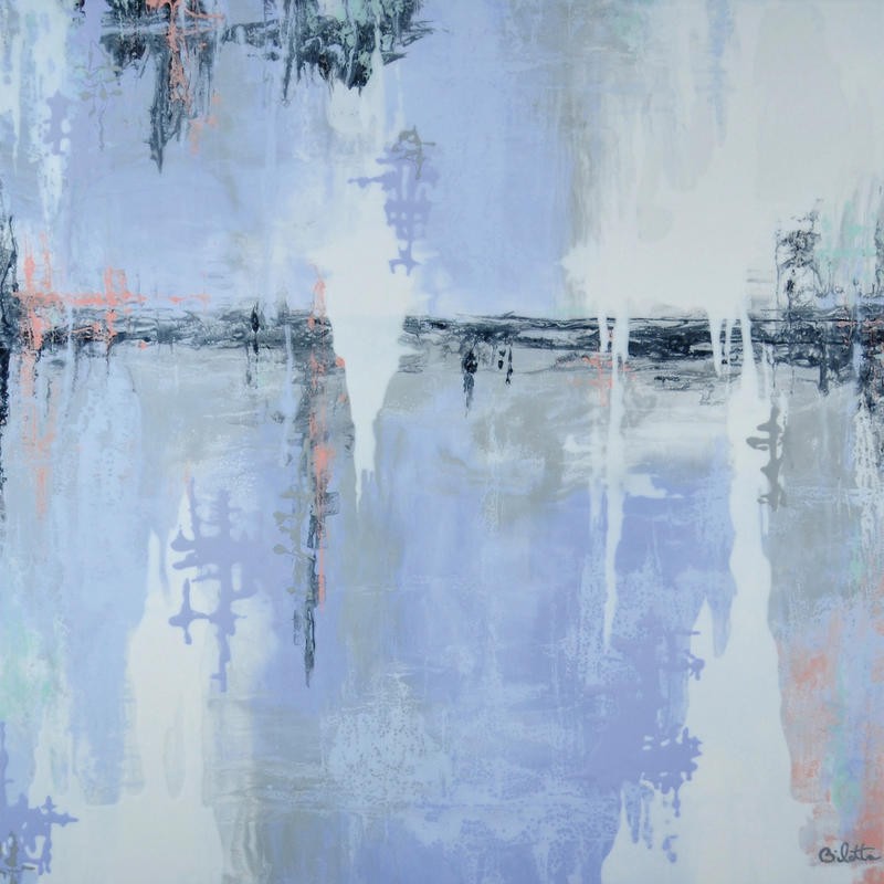 Barbara Bilotta, REFLECTIONS I (Abstrakte Kunst, Struktur, see, Spiegelungen, Wunschgröße, Treppenhaus, Wohnzimmer, Büro, Arztpraxis, modern, zeitgenössische Malerei, pastell/flieder)