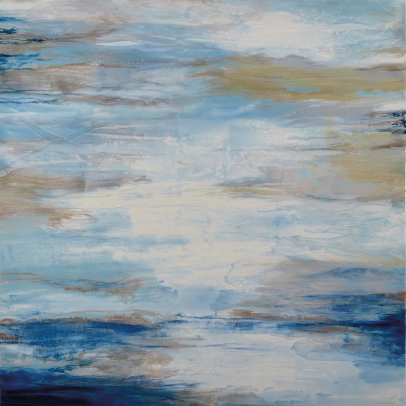 Barbara Bilotta, HEAVEN BLUE (Abstrakte Kunst,Himmel, Wolken, Wunschgröße, Treppenhaus, Wohnzimmer, Büro, Arztpraxis, modern, zeitgenössische Malerei, blau/beige/weiß)