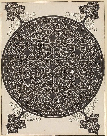 Albrecht Dürer, Knoten mit sieben gleichen Geflechten. Nach 1507 (Renaissance,deutsche,16. Jahrhundert,Graphische Sammlung,Holzschnitt,1471-1528,Dürer,Albrecht,Städel Museum,Frankfurt am Main,Dürer,Albrecht Dürer,Geflecht,Knoten,schwarz,Ornament,Kreis,sieben,Symmetrie)