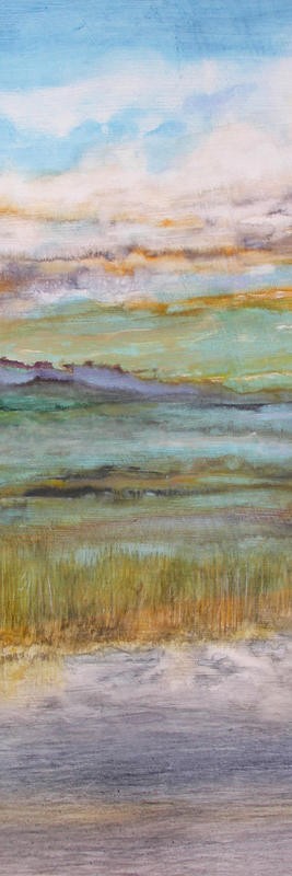 Peter Laughton, ON A HILL II (Landschaft, abstrakte Malerei,  Aquarell, Horizont, Wohnzimmer, Büro, Treppenhaus, Wunschgröße, bunt)